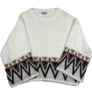 Fate Women’s Kimono Sleeve Aztec Tribal Sweater Cozycore Ivory-S